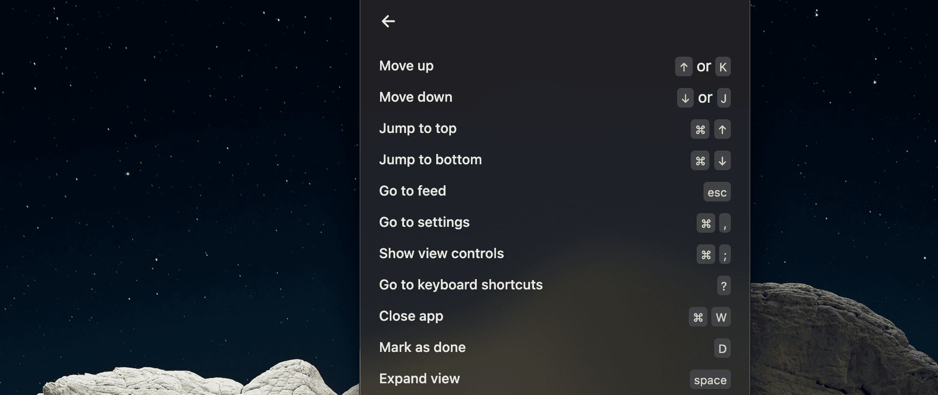 Keyboard shortcuts in Neat